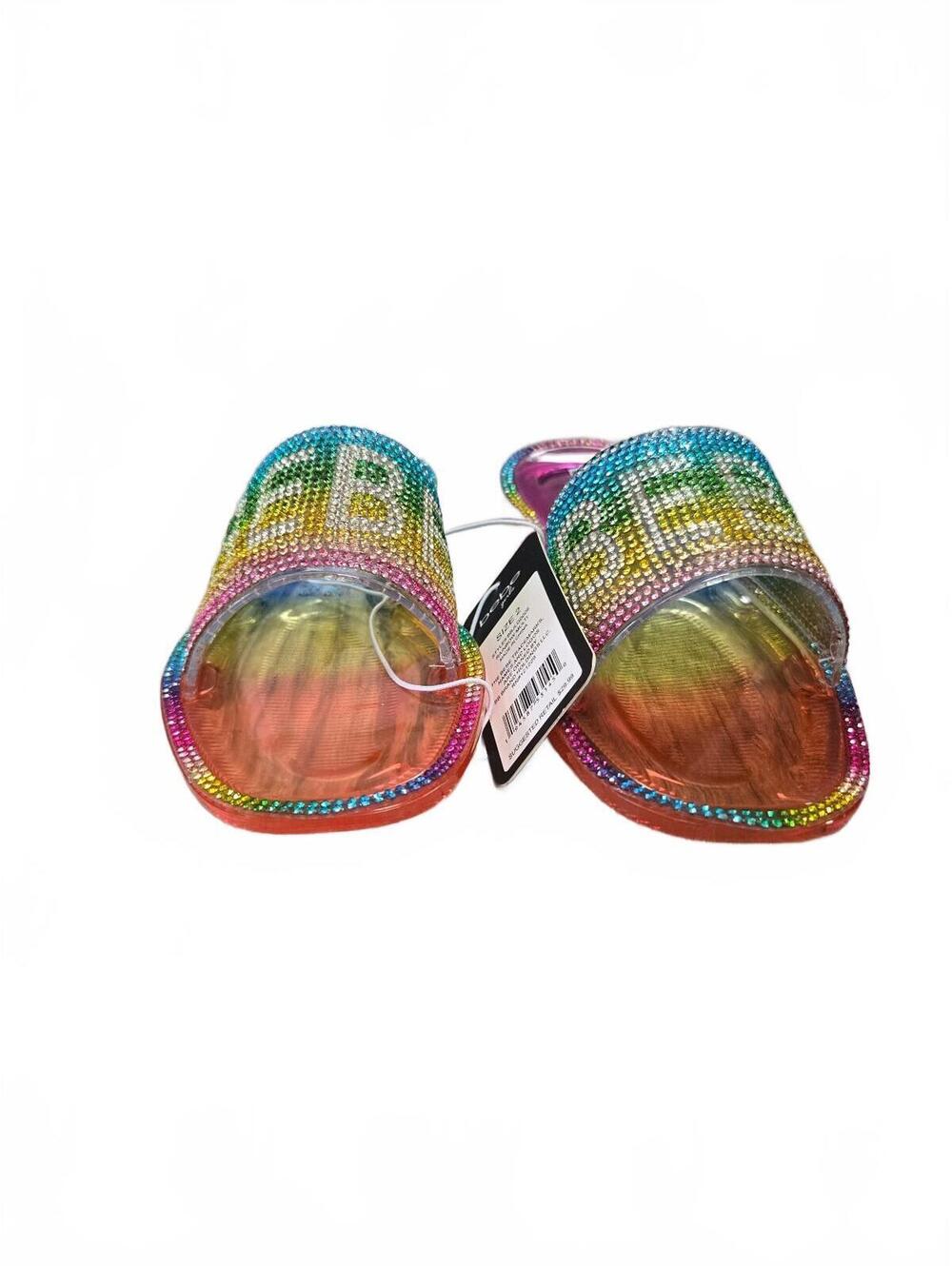 bebe Pink Rainbow Rhinestone Slide Sandals Size 2
